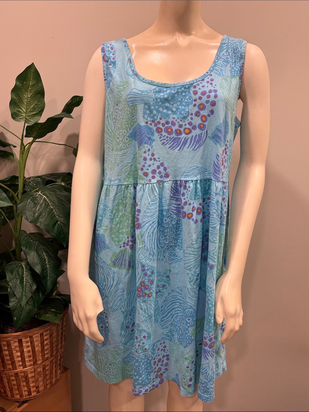 iCantoo Sleeveless Light Blue Fish Patterned Babydoll Dress